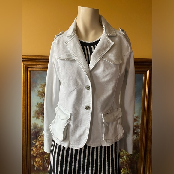 🇨🇦🇨🇦🇨🇦Levi’s  White Denim Blazer Jacket size M 🇨🇦🇨🇦🇨🇦 - Picture 1 of 10